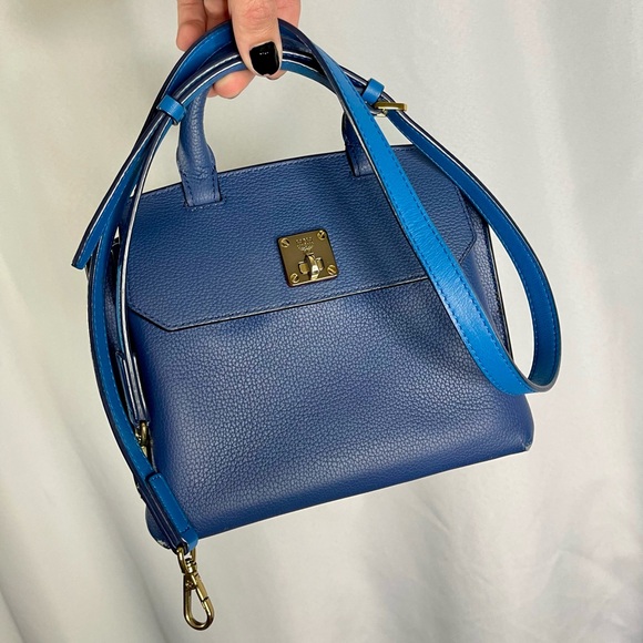 MCM | Blue Calfskin Leather 'Milla' Convertible Top Handle Mini Crossbody Bag - Picture 1 of 10